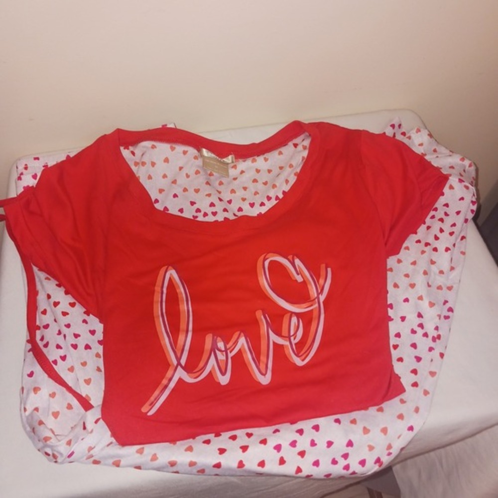 INK+IVY Red Love Top Comfortable Pajama Set‎ lounge hearts Pants PJ's  M